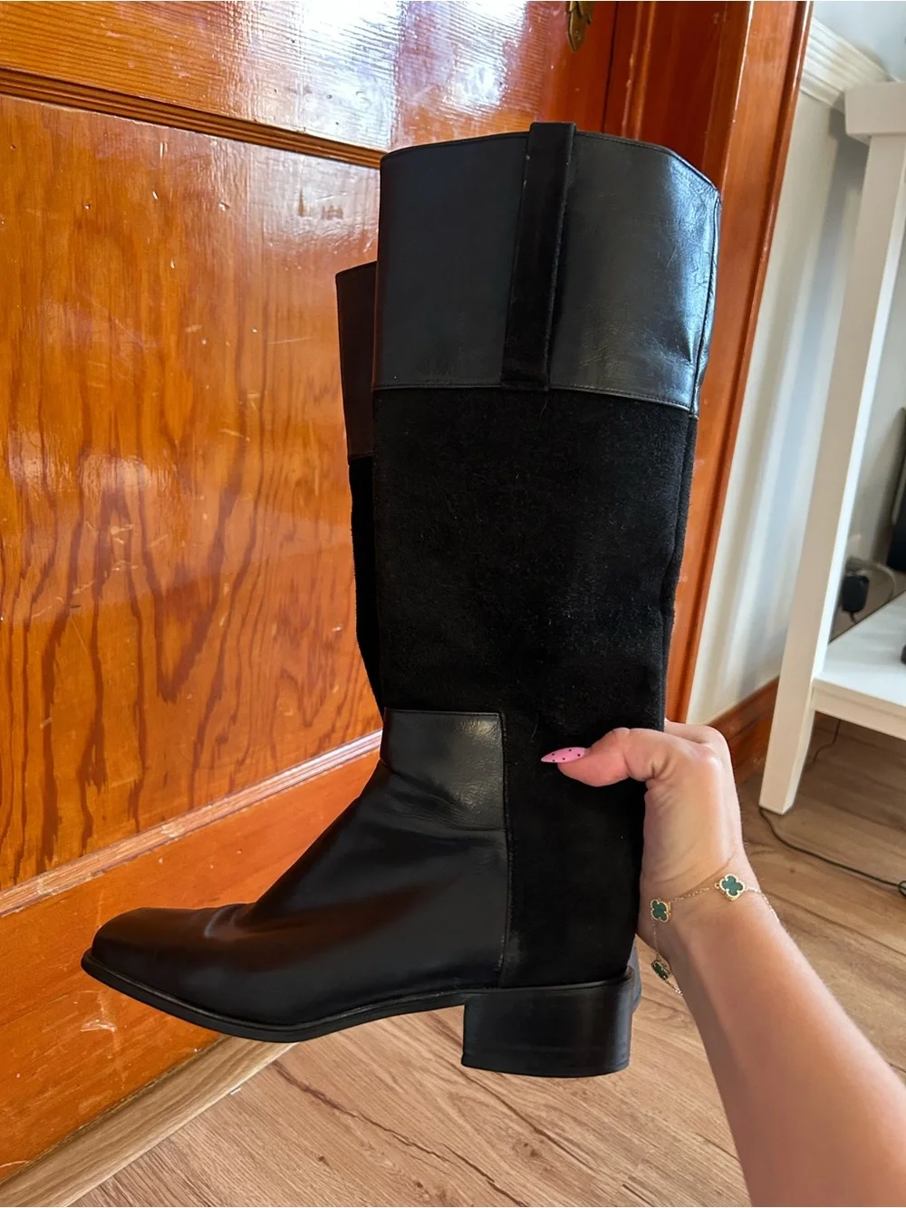 Stuart Weitzman Black Over-the-Knee Leather Suede Boots